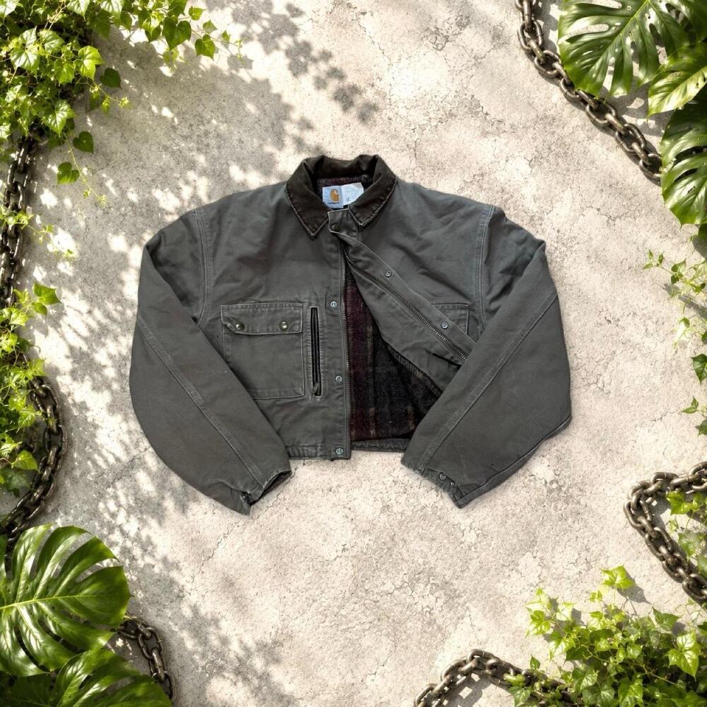 Carhartt Detroit Trucker Duck Canvas Blanket Lined Jacket us M Crop Pearl Snap